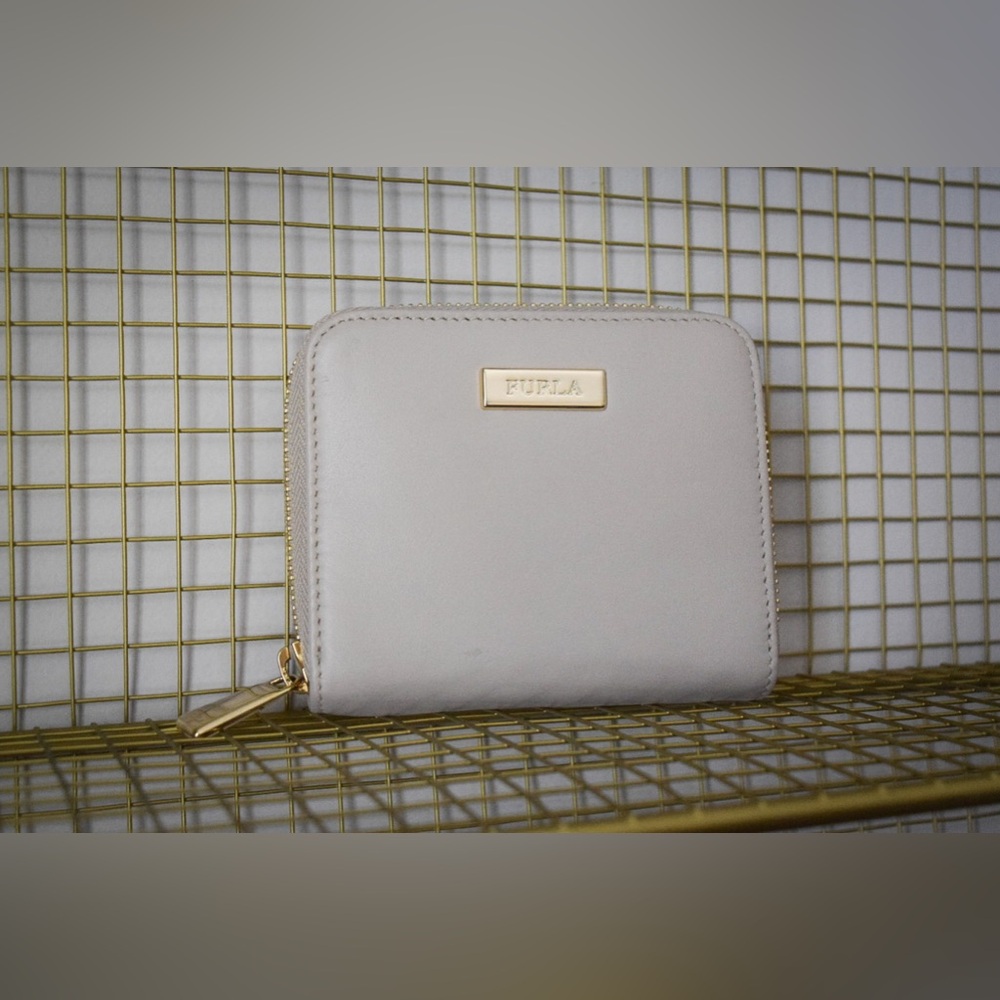 Furla Small Zip Wallet in Light Gray with Gold Hardware